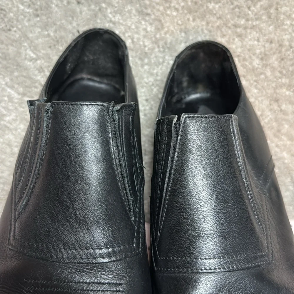 Black Leather Durango Heeled Ankle Cowboy Boots Moto Stitching Pointed Toe Sz 8 - Picture 11 of 12